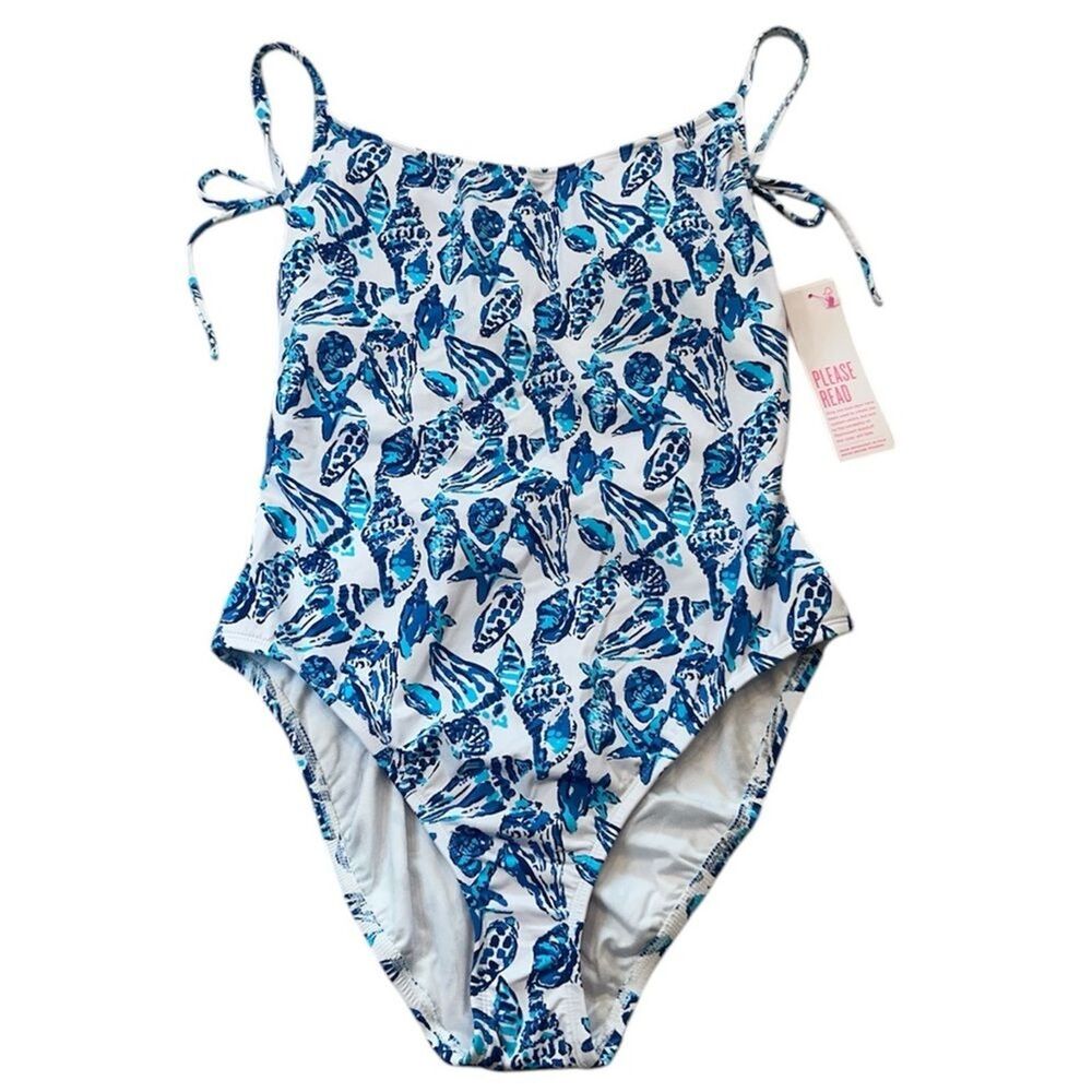 Lilly Pulitzer Swim Bathing Suit One Piece Size 10 NWT $148 Shell Collector Blue